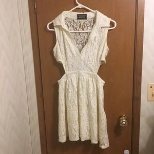 Tilly's White Collar V-neck Cut out Button-Up Skater Lace Dress L